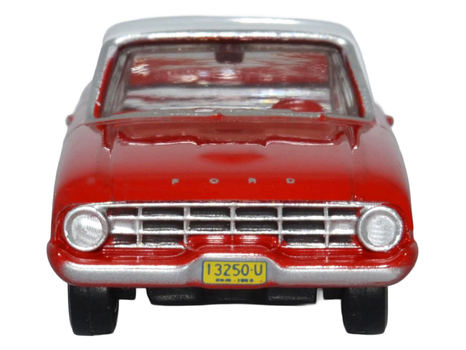 1960 Ford Falcon Ranchero Monte Carlo Red with Corinthian White Top 1/87 (HO) Scale Diecast Model Car by Oxford Diecast