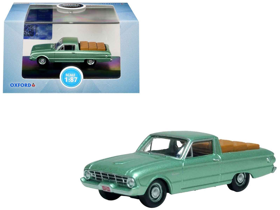 1960 Ford Falcon Ranchero Meadowvale Green Metallic with Load of Boxes 1/87 (HO) Scale Diecast Model Car by Oxford Diecast