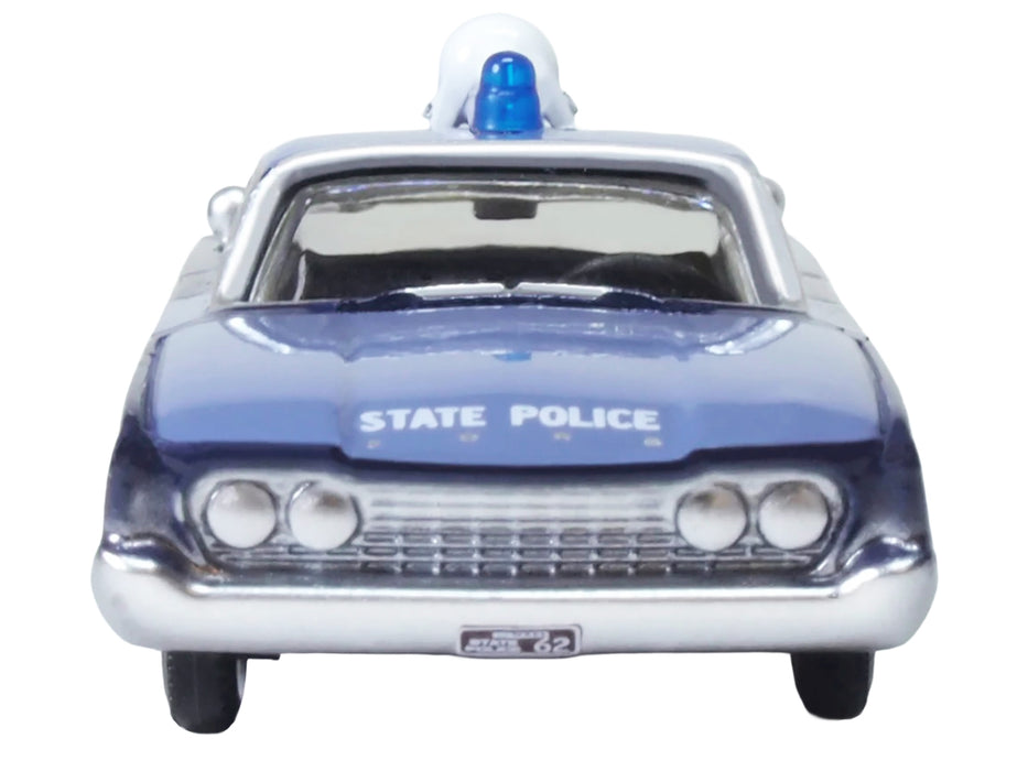 1960 Ford Fairlane Sedan "Massachusetts State Police Radar Car" Blue Two-Tone 1/87 (HO) Scale Diecast Model Car by Oxford Diecast