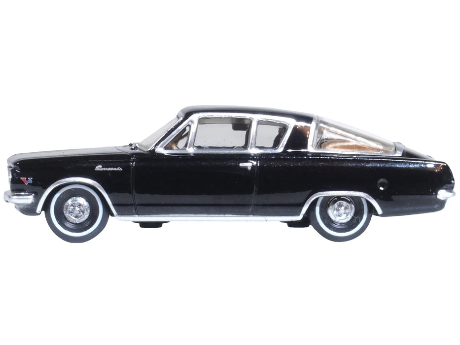 1965 Plymouth Barracuda Black with Gold Stripes 1/87 (HO) Scale Diecast Model Car by Oxford Diecast