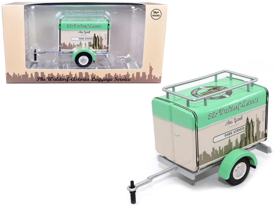 Travel Trailer Beige with Light Green Top "The Waldorf-Astoria Luggage Service New York - Park Avenue" 1/24 Diecast Model Car by Motor City Classics - Miniature Motors