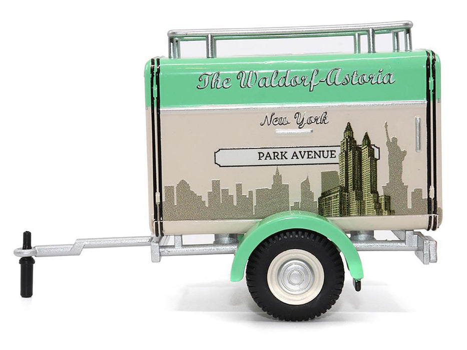 Travel Trailer Beige with Light Green Top "The Waldorf-Astoria Luggage Service New York - Park Avenue" 1/24 Diecast Model Car by Motor City Classics - Miniature Motors