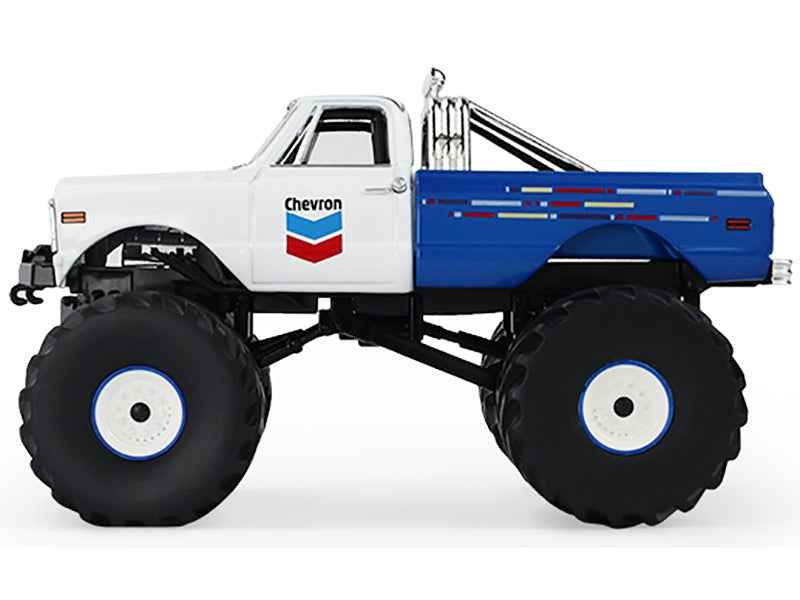 1972 Chevrolet K-10 Monster Truck "Chevron 150th Anniversary" White and Blue Metallic "Kings of Crunch" Series 1/43 Diecast Model Car by Greenlight