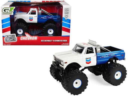 1972 Chevrolet K-10 Monster Truck "Chevron 150th Anniversary" White and Blue Metallic "Kings of Crunch" Series 1/43 Diecast Model Car by Greenlight
