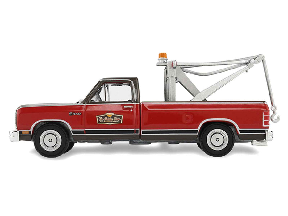 1983 Dodge Ram D-100 Royal SE Tow Truck with Drop-In Tow Hook "Hobby Shop Auto Mechanic" Brown and Red with Work Lights "The Hobby Shop" Series 17 1/64 Diecast Model Car by Greenlight
