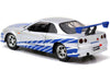 Brian's Nissan Skyline GT-R (R34) RHD (Right Hand Drive) Silver Metallic with Blue Stripes "2 Fast 2 Furious" (2003) Movie "Fast & Furious 25th Anniversary" Series 1/32 Diecast Car Model by Jada