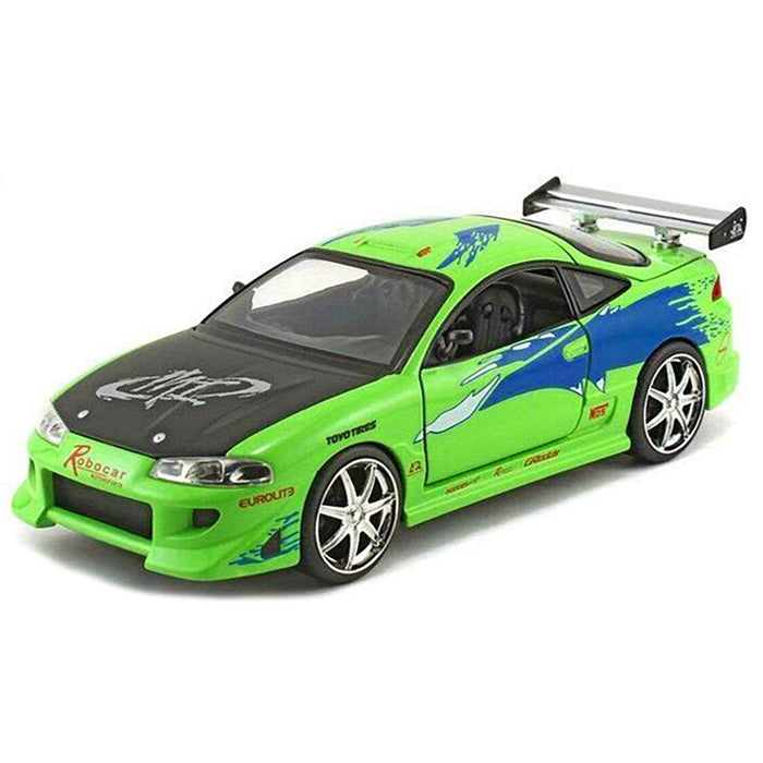 Brian's Mitsubishi Eclipse Green with Black Hood and Graphics "The Fast and The Furious" (2001) Movie "25 Years of Fast & Furious" Series 1/24 Diecast Model by Jada