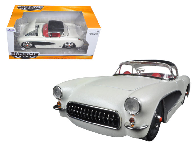 1957 Chevrolet Corvette Satin Cream Metallic with Matt Black Top and Side 1/24 Diecast Model Car by Jada