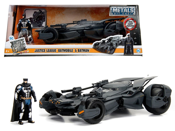 2017 Justice League Batmobile with diecast Batman Figure 1/24 Diecast Model Car by Jada - Miniature Motors