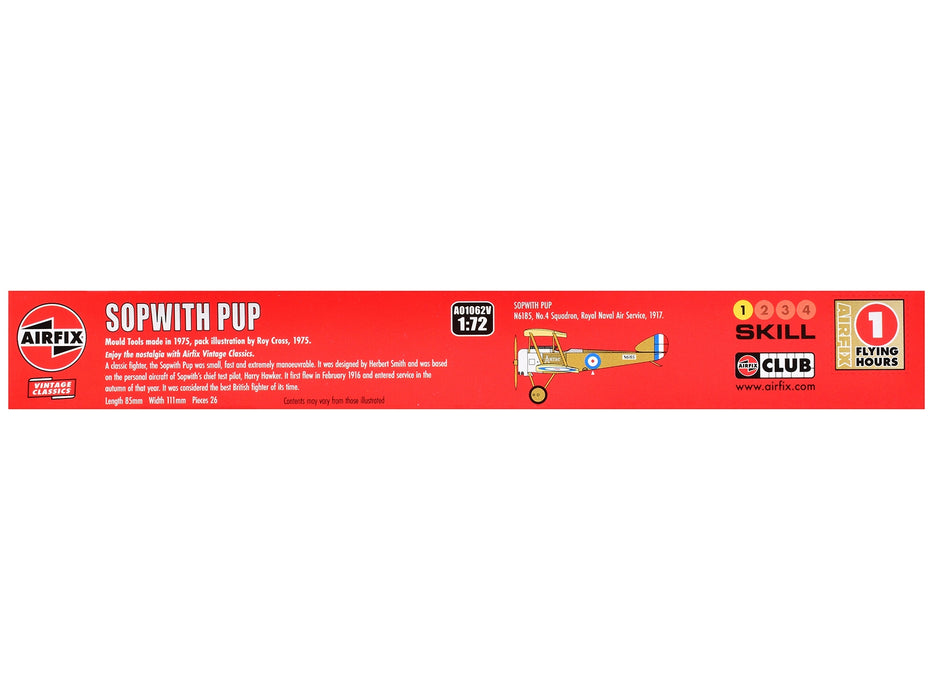 Level 1 Model Kit Sopwith Pup Fighter Aircraft 1/72 Plastic Model Kit by Airfix