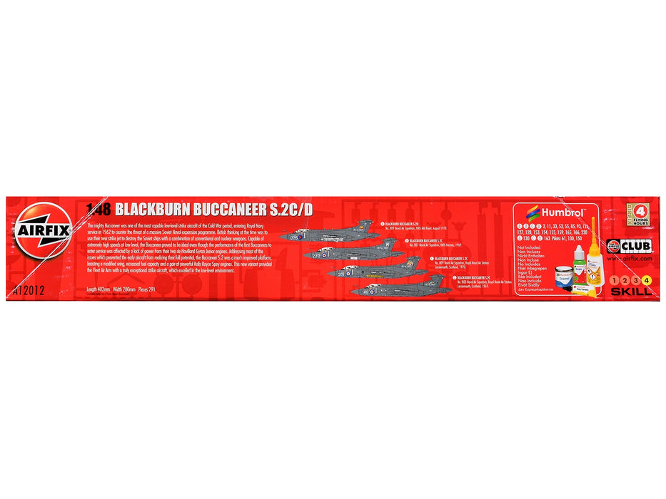 Level 4 Model Kit Blackburn Buccaneer S.2C/D Attack Aircraft with 4 Scheme Options 1/48 Plastic Model Kit by Airfix
