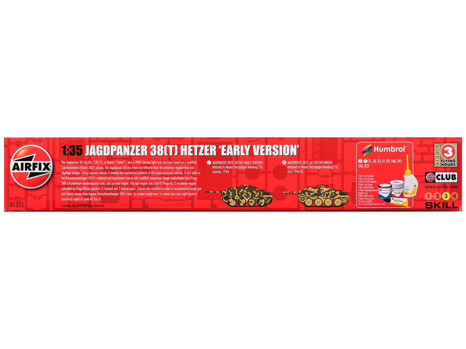 Level 3 Model Kit JagdPanzer 38(t) Hetzer "Early Version" Tank with 2 Scheme Options 1/35 Plastic Model Kit by Airfix