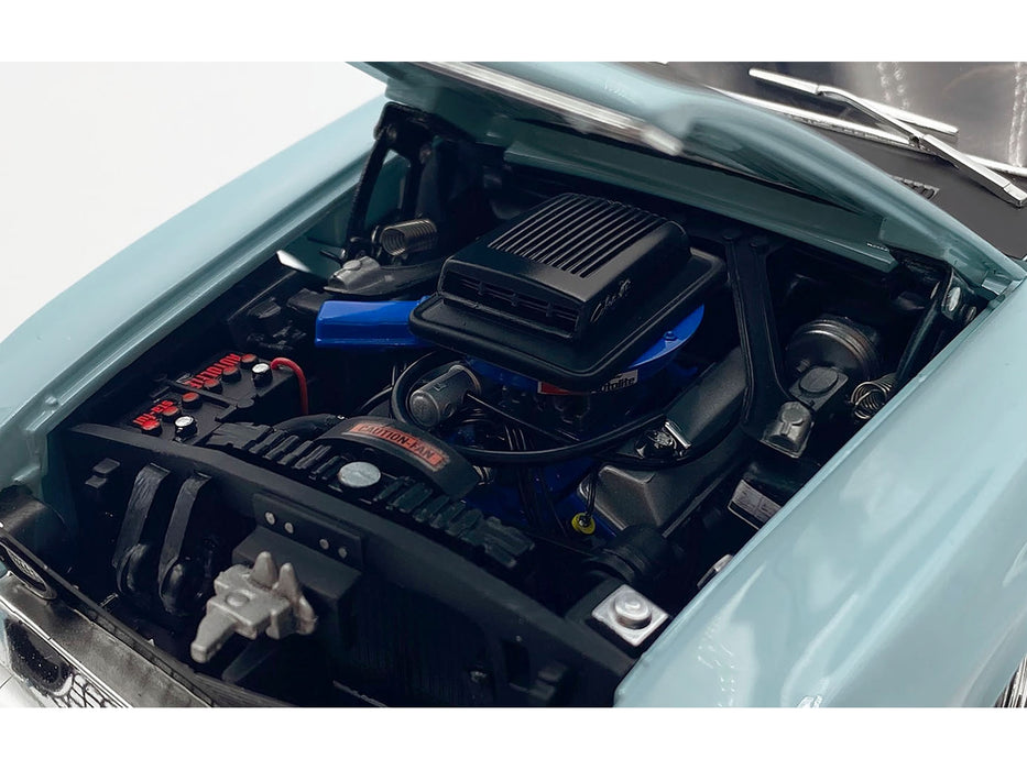 1969 Ford Mustang Mach 1 428 Cobra Jet Aztec Aqua Blue with Black Hood Limited Edition to 400 pieces Worldwide 1/18 Diecast Model Car by ACME