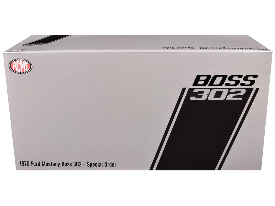 1970 Ford Mustang BOSS 302 "Special Order" Light Silver Metallic with Black Stripes Limited Edition to 302 pieces Worldwide 1/18 Diecast Model Car by ACME