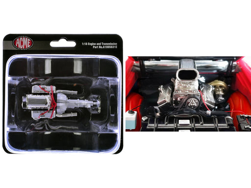 Blown 455 Engine and Transmission Replica from "1970 Oldsmobile 442 W30 W-Machine" 1/18 Model by ACME