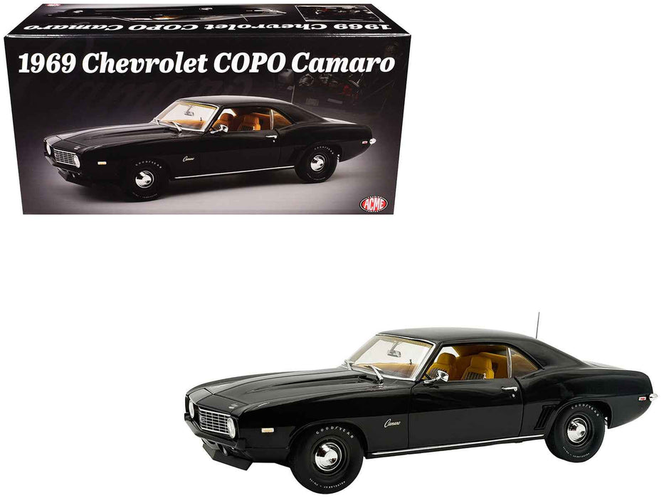 1969 Chevrolet COPO Camaro Tuxedo Black with Yellow Interior Limited Edition to 402 pieces Worldwide 1/18 Diecast Model Car by ACME