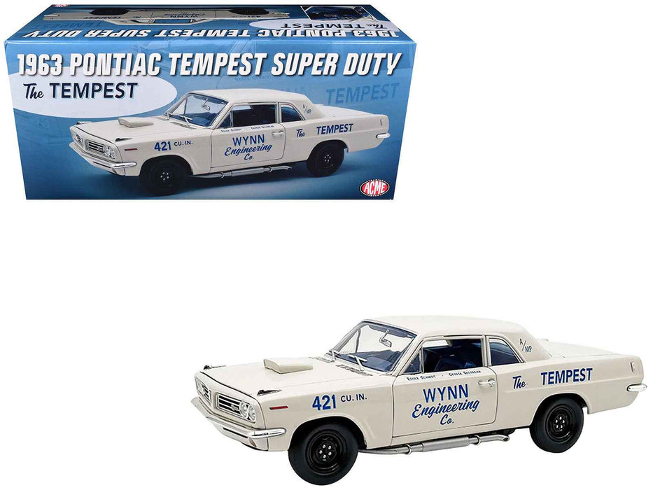 1963 Pontiac Tempest Super Duty "Wynn Engineering Co." White with Blue Interior Limited Edition to 315 pieces Worldwide 1/18 Diecast Model Car by ACME
