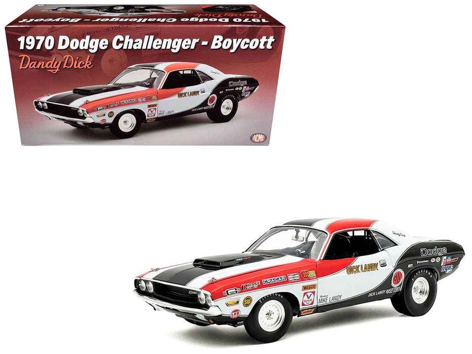 1970 Dodge Challenger "Boycott - 'Dandy' Dick Landy" White with Black and Red Stripes and Graphics Limited Edition to 500 pieces Worldwide 1/18 Diecast Model Car by ACME