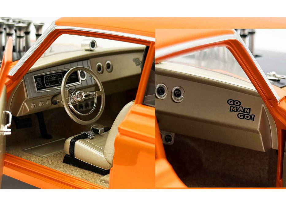 1965 Dodge Coronet AWB "Go Man Go" Go Mango Orange with Black Hood Limited Edition to 300 pieces Worldwide 1/18 Diecast Model Car by ACME