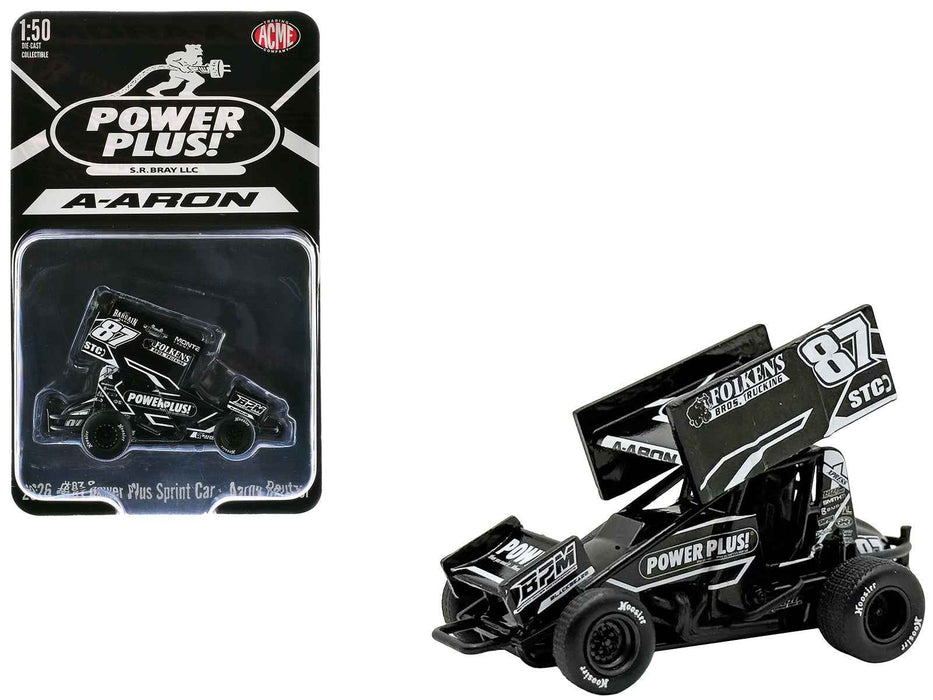 Winged Sprint Car #87 Aaron Reutzel "Power Plus" Black (2026) 1/50 Diecast Model Car by ACME