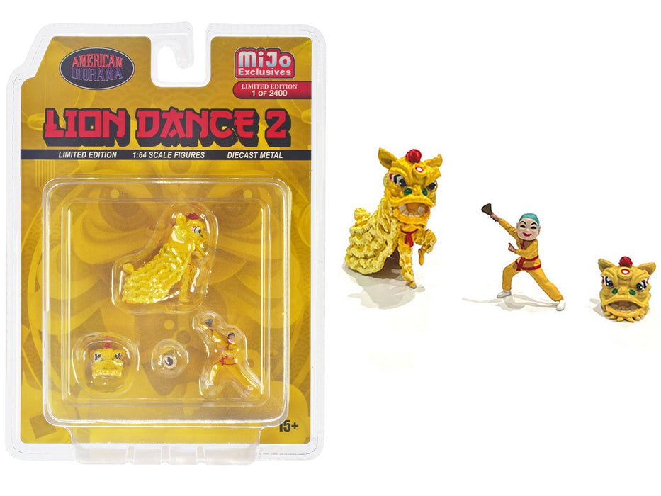 "Lion Dance 2" 4 piece Diecast Figure Set (1 Figures 1 Lion 2 Accessories) Limited Edition to 2400 pieces Worldwide for 1/64 Scale Models by American Diorama - Miniature Motors