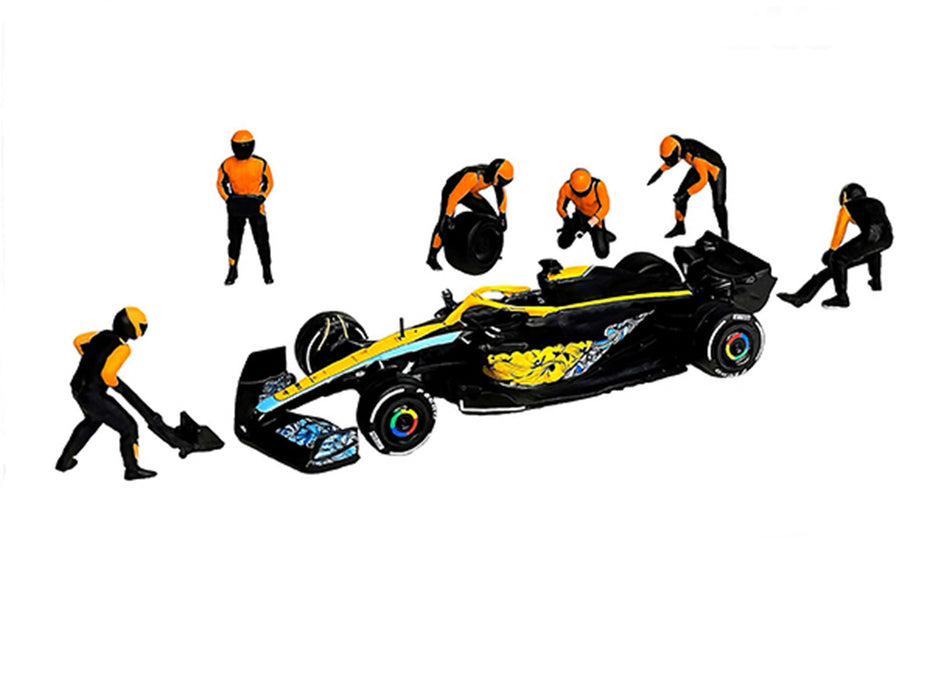 "Formula Pit Crew - Team Orange" 6 piece Diecast Figure Set (6 Figures) Limited Edition for 1/64 Scale Models by American Diorama