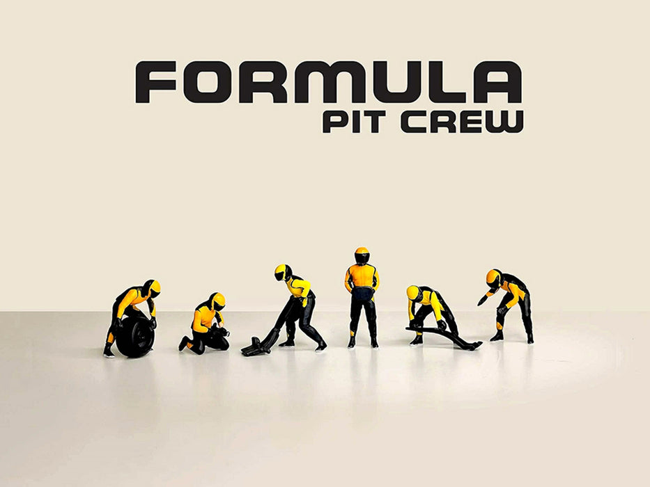 "Formula Pit Crew - Team Orange" 6 piece Diecast Figure Set (6 Figures) Limited Edition for 1/64 Scale Models by American Diorama