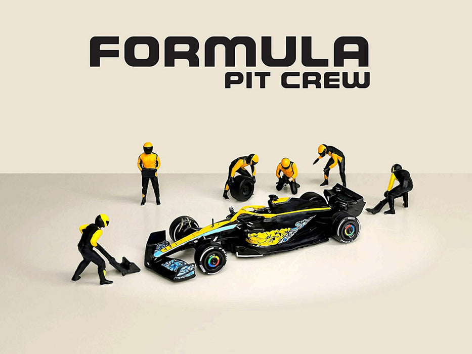 "Formula Pit Crew - Team Orange" 6 piece Diecast Figure Set (6 Figures) Limited Edition for 1/64 Scale Models by American Diorama