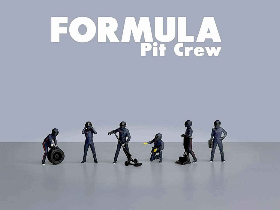 "Formula Pit Crew - Team Blue" 6 piece Diecast Figure Set (6 Figures) Limited Edition for 1/64 Scale Models by American Diorama