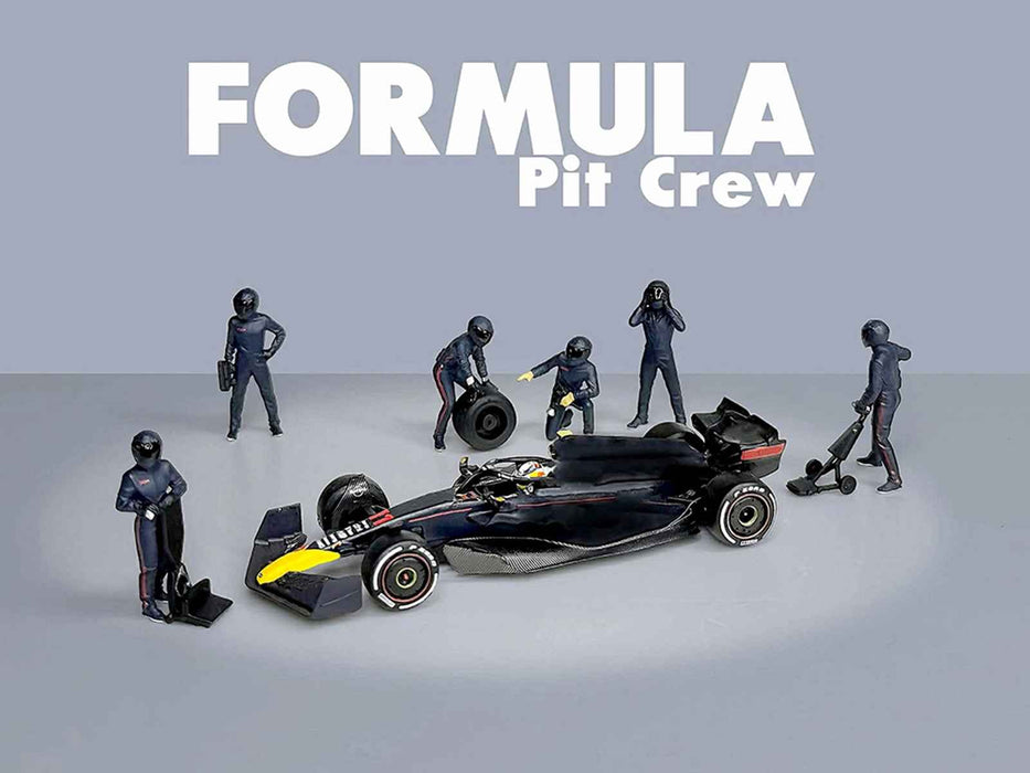 "Formula Pit Crew - Team Blue" 6 piece Diecast Figure Set (6 Figures) Limited Edition for 1/64 Scale Models by American Diorama