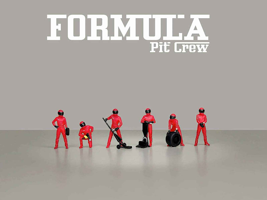 "Formula Pit Crew - Team Red" 6 piece Diecast Figure Set (6 Figures) Limited Edition for 1/64 Scale Models by American Diorama