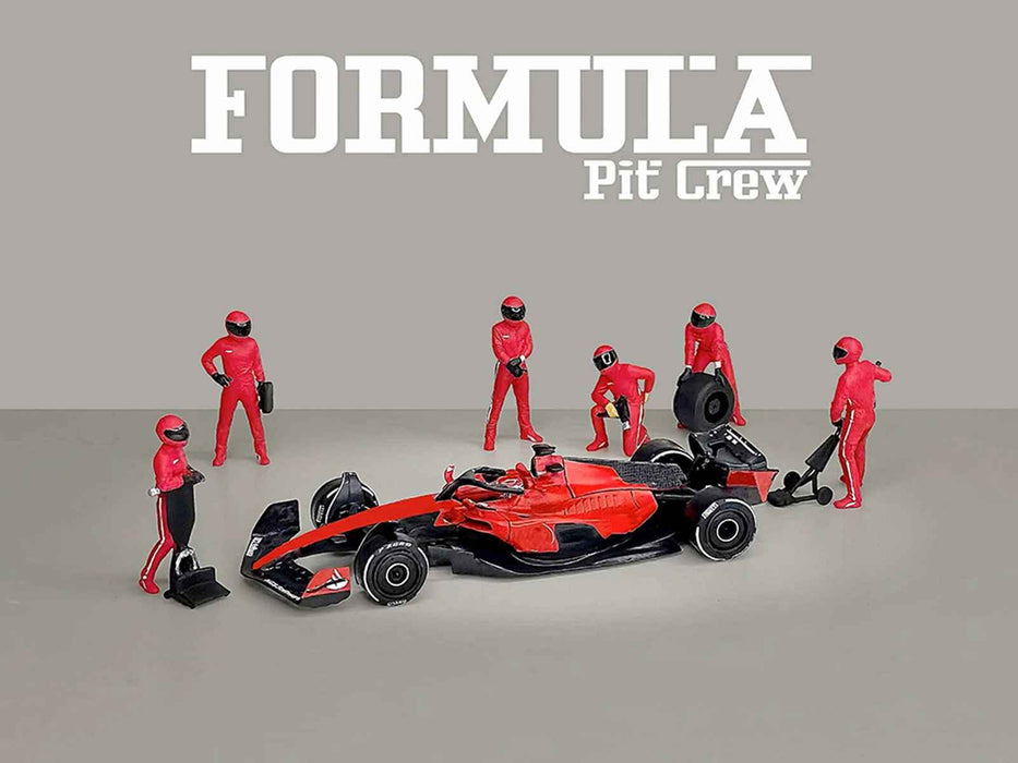 "Formula Pit Crew - Team Red" 6 piece Diecast Figure Set (6 Figures) Limited Edition for 1/64 Scale Models by American Diorama