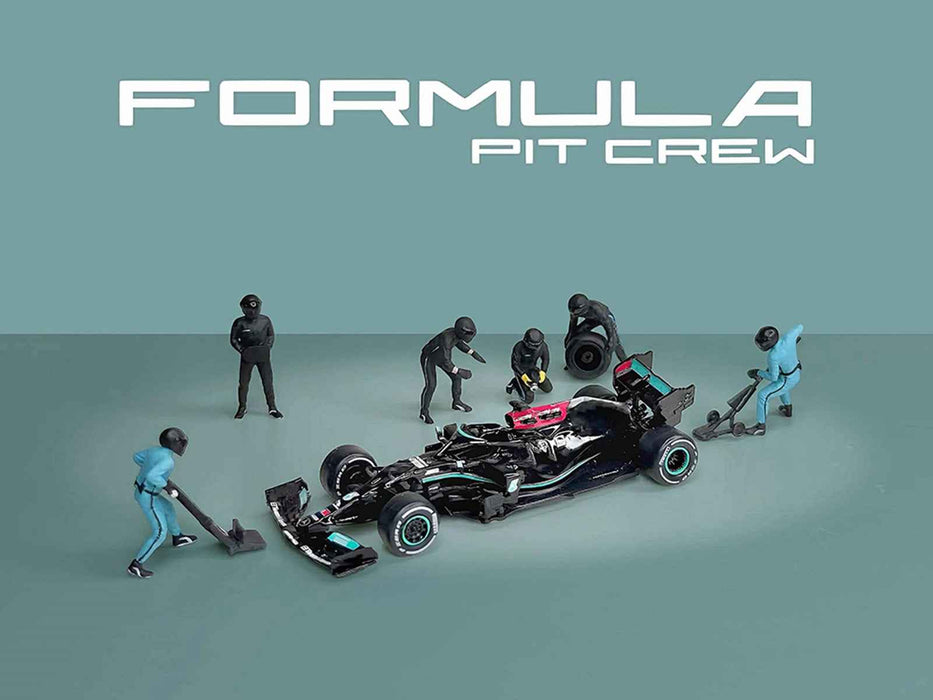 "Formula Pit Crew - Team Black" 6 piece Diecast Figure Set (6 Figures) Limited Edition for 1/64 Scale Models by American Diorama