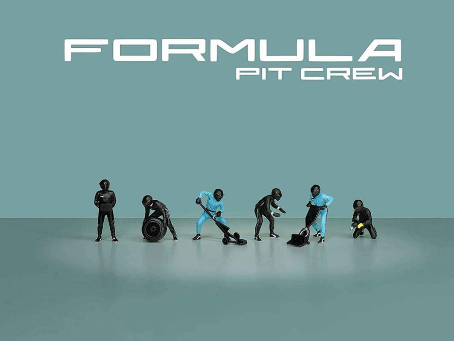 "Formula Pit Crew - Team Black" 6 piece Diecast Figure Set (6 Figures) Limited Edition for 1/64 Scale Models by American Diorama