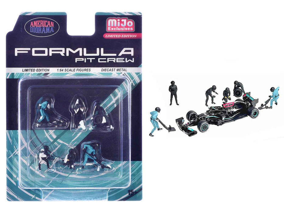 "Formula Pit Crew - Team Black" 6 piece Diecast Figure Set (6 Figures) Limited Edition for 1/64 Scale Models by American Diorama