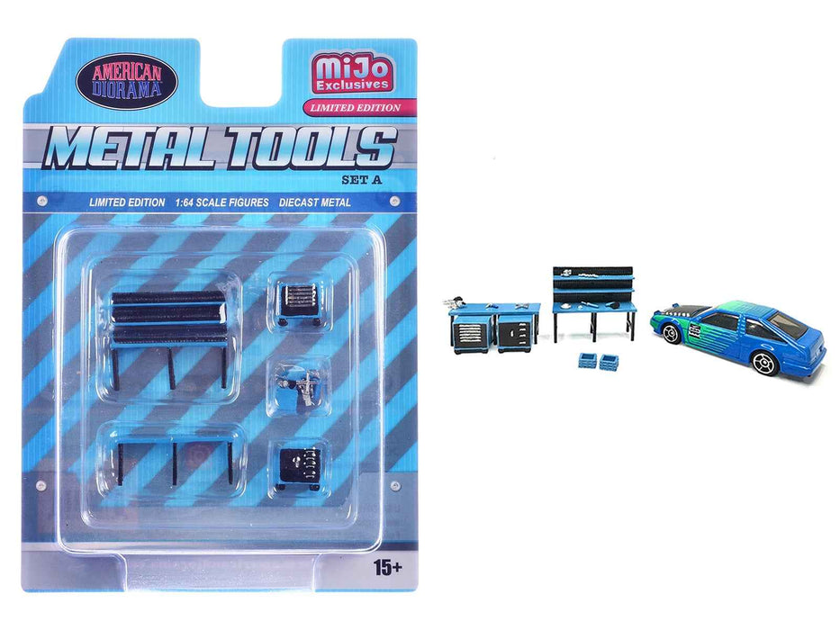 "Metal Tools" Set A Blue of 14 Pieces Limited Edition for 1/64 Scale Models by American Diorama