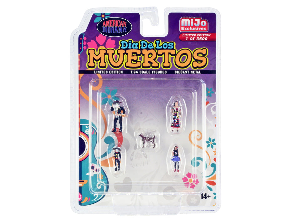 "Dia de los Muertos" 5 piece Diecast Set (2 Adults 2 Children 1 Dog Figures) Limited Edition to 3600 pieces Worldwide for 1/64 Scale Models by American Diorama - Miniature Motors