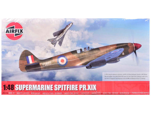 Level 2 Model Kit Supermarine Spitfire PR.XIX Fighter Aircraft with 3 Scheme Options 1/48 Plastic Model Kit by Airfix