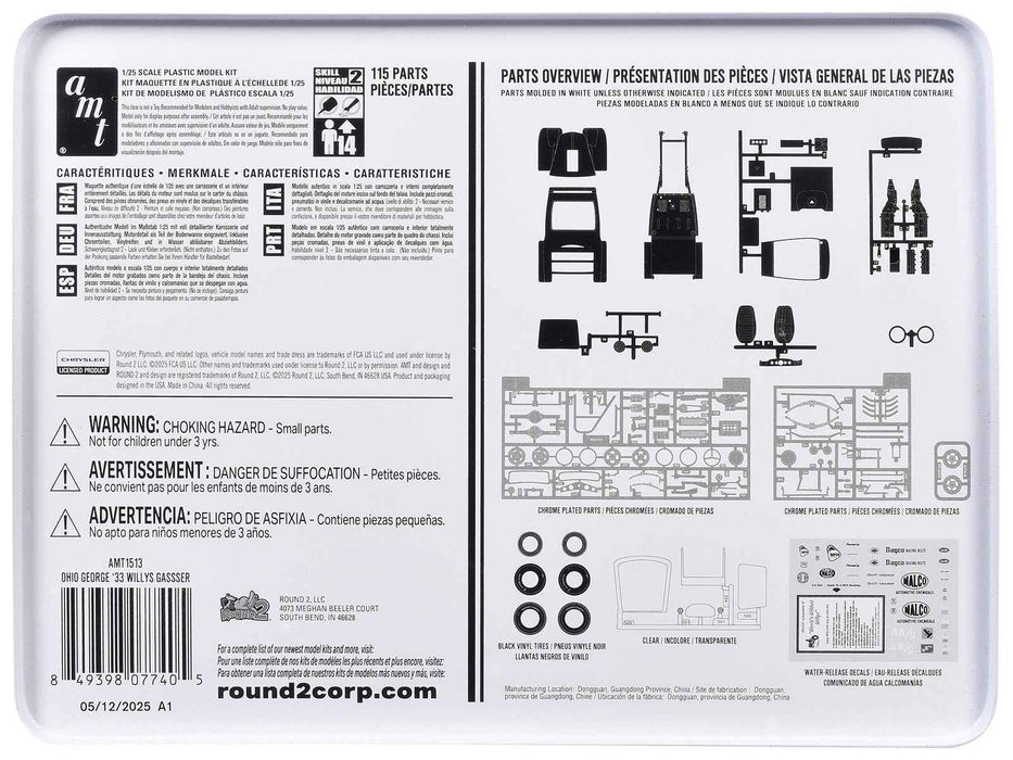 Skill 2 Model Kit 1933 Willys Gasser "Ohio George" with Collectible Tin Packaging 1/25 Scale Model by AMT