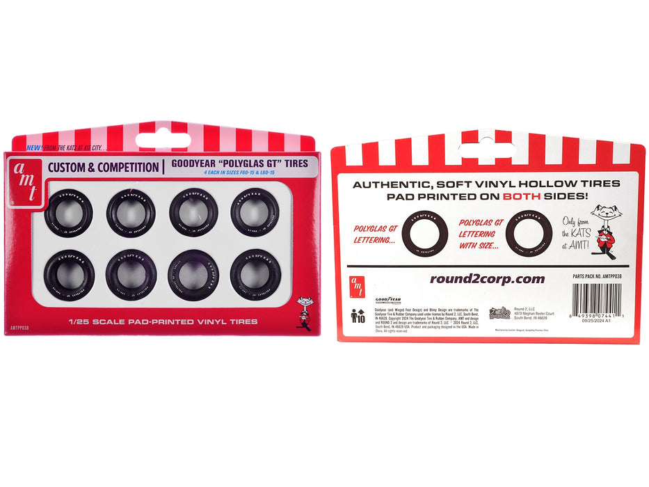 Model Kit "Goodyear Polyglas GT" Tires Set of 8 Pieces for 1/25 Scale Models by AMT