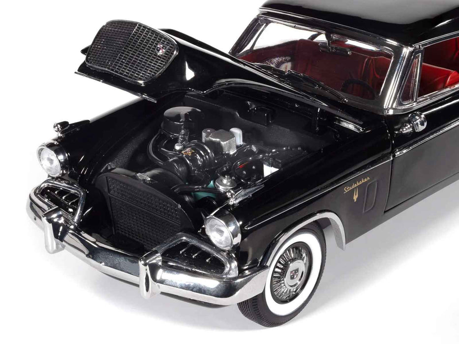1957 Studebaker Golden Hawk Midnight Black with Red Interior 1/18 Diecast Model by Auto World