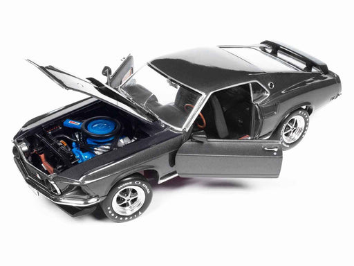 1969 Ford Mustang Dark Gray Metallic with Black Stripes "John Wick" (2014) Movie "Silver Screen Machines" Series 1/18 Diecast Model Car by Auto World