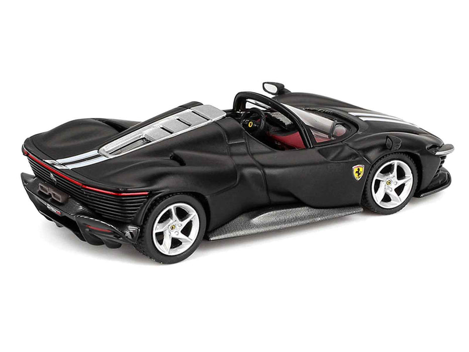 Ferrari Daytona SP3 Matt Black with White Stripes and Red Interior 1/64 Diecast Model Car by BBR