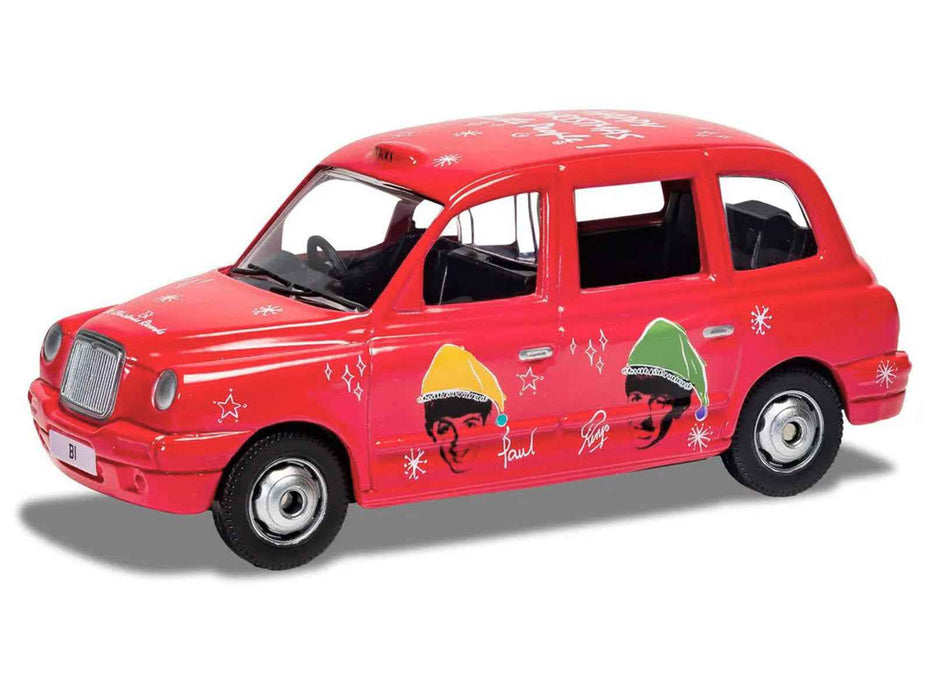 The Beatles London Taxi RHD (Right Hand Drive) "Christmas Taxi" Red with Graphics Diecast Model by Corgi