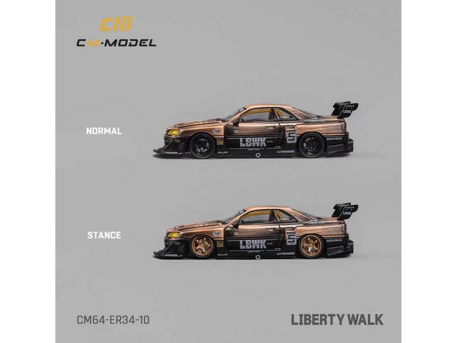Nissan Skyline LB-ER34 "Super Silhouette" RHD (Right Hand Drive) #5 Brushed Bronze and Black with Extra Wheels 1/64 Diecast Model Car by CM Model