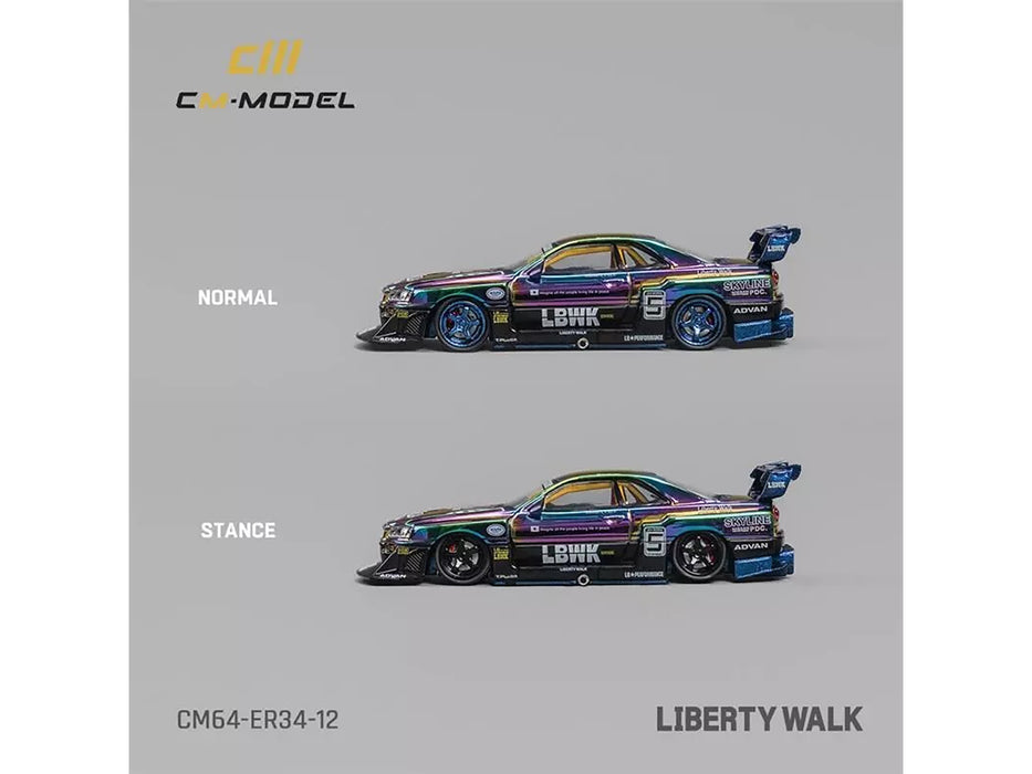 Nissan Skyline LB-ER34 "Super Silhouette" RHD (Right Hand Drive) #5 Chameleon Metallic with Extra Wheels 1/64 Diecast Model Car by CM Model