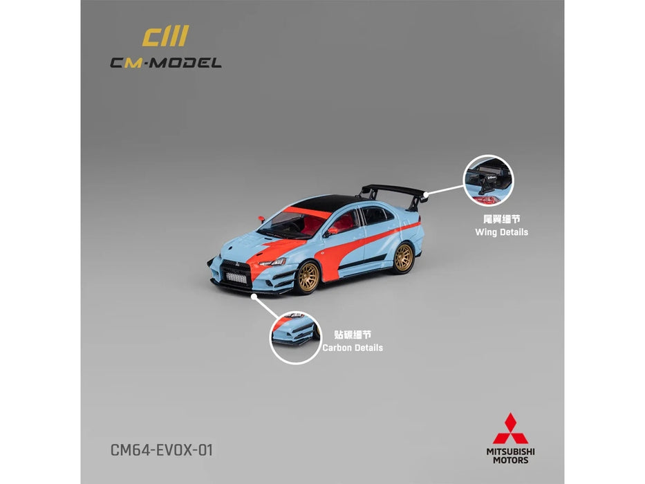 Mitsubishi Lancer Evolution X Varis RHD (Right Hand Drive) Light Blue with Black Top and Orange Stripes 1/64 Diecast Model Car by CM Model