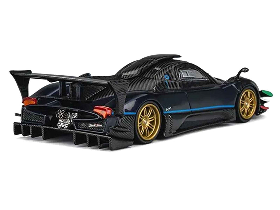 Pagani Zonda Revolucion Dark Blue Metallic and Carbon with Extra Wheels 1/64 Diecast Model Car by CM Model