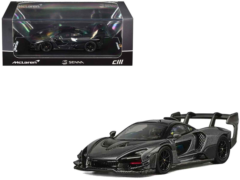 McLaren Senna GTR Dark Gray Metallic with Carbon Hood and Black Top 1/64 Diecast Model Car by CM Model