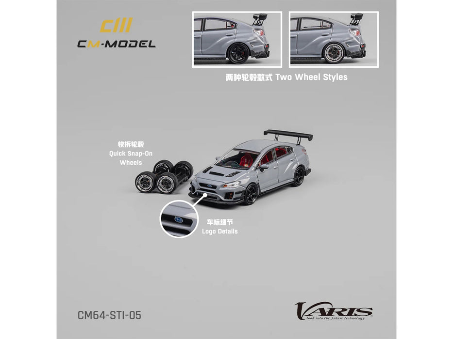Subaru VAB WRX STI S4 Gray with Red Interior with Extra Wheels 1/64 Diecast Model Car by CM Model